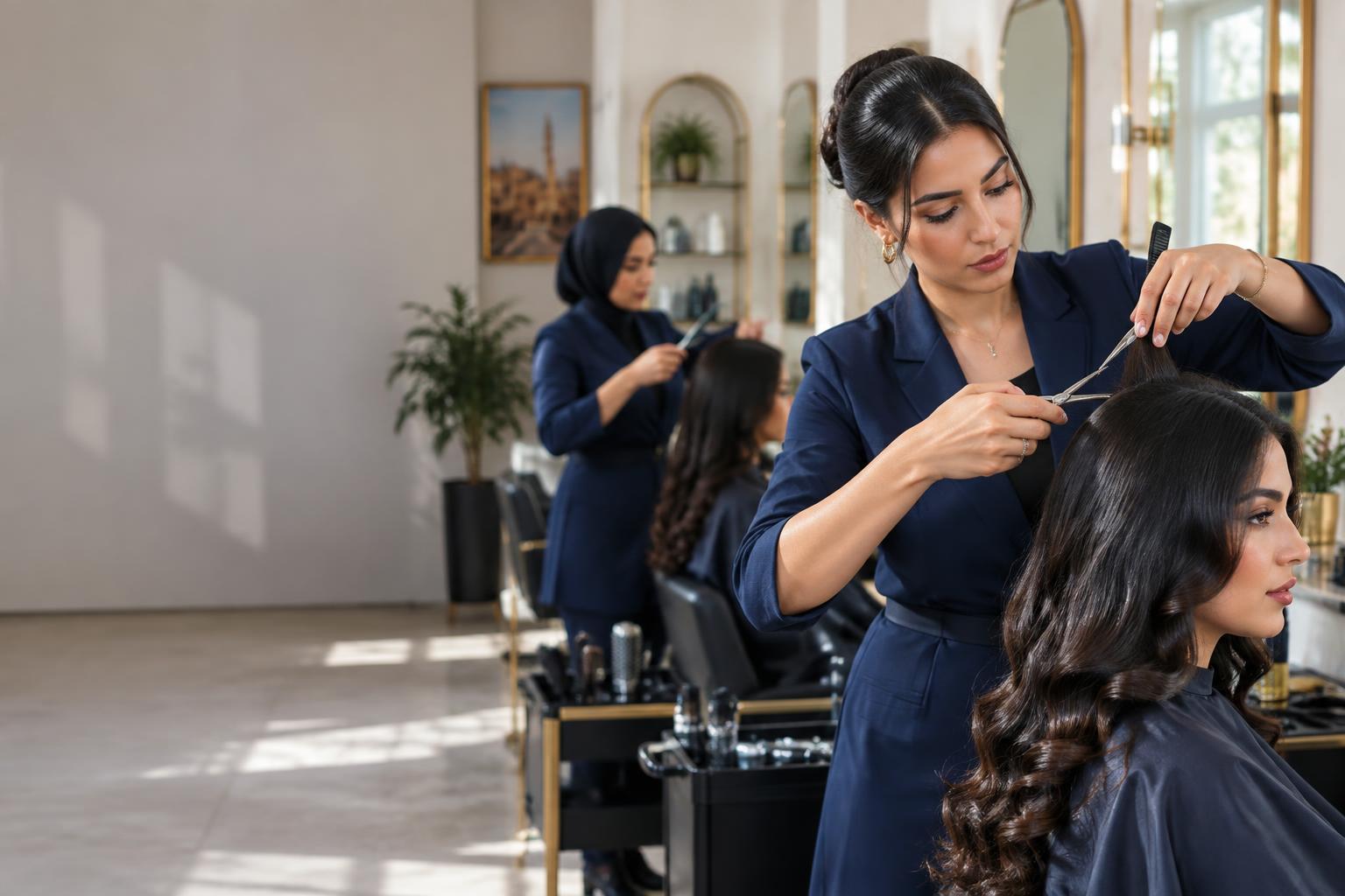 تدريب عملي على الحلاقة والتجميل داخل الصالون